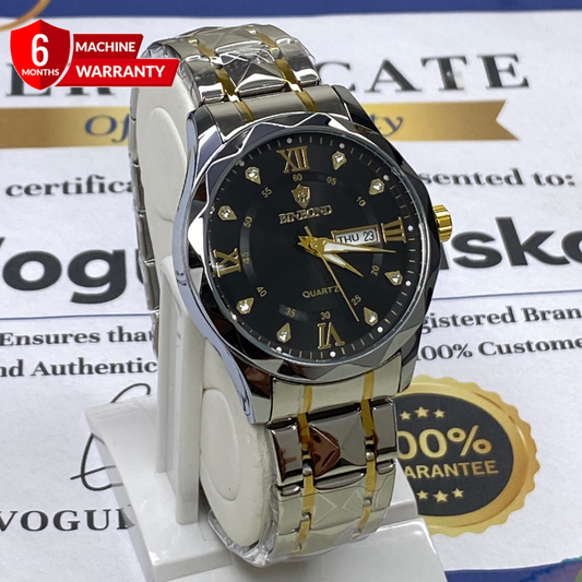 BINBOND Analog Time Luxury Stainless Steel Watch For Men with Date & Day Display
