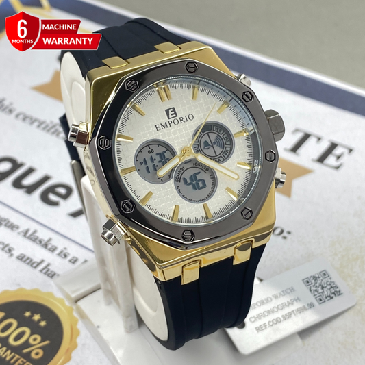 Luxury Octagonal Dial Dual Time Multifunctional Watch With Silicone Straps For Men