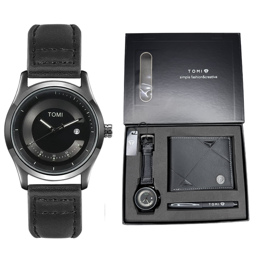 TOMI T-099 Straps Wrist Watch For Men With Wallet and Pen in Proper Tomi Gift Box