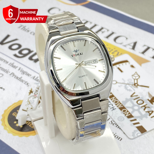 VIOKAI Slim Dial Analog Quartz Stainless Steel Made Chain Watch With Date & Day Display for Men