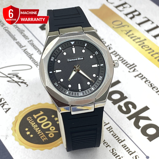 Diamond Blue Octagonal Dial Analog Quartz Movement Silicone Straps & Magnetic Lock Watch For Men