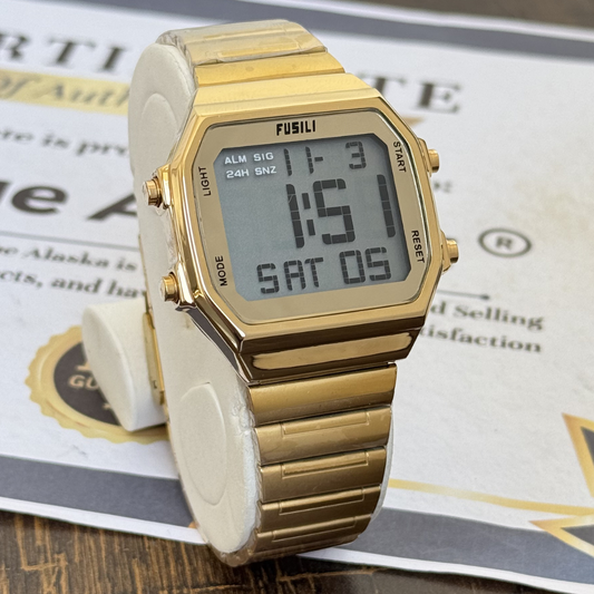 FUSILI Digital Display Square Dial MultiFunctional Waterproof Chain Watch For Men