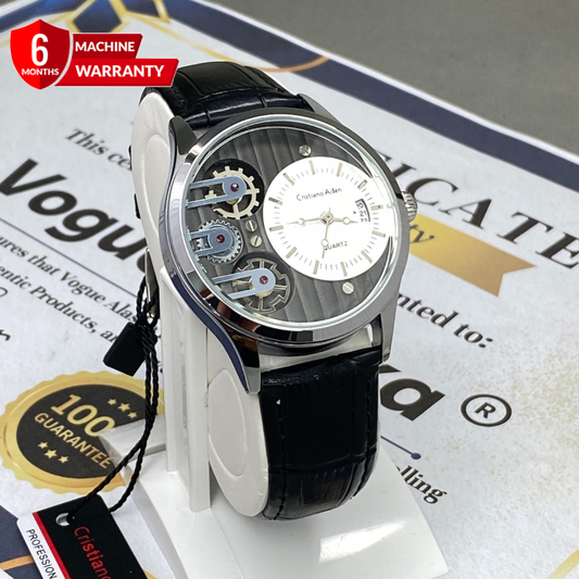 Cristiano Aillen Face Gear Display Analog Quartz Movement Straps Watch With Date Display For Men