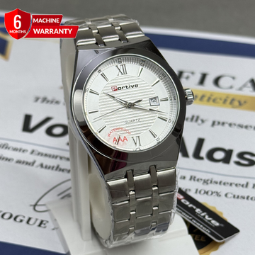 PORTIVE Luxury Mens Round Dial Stainless Steel Chain Watch With Date Display