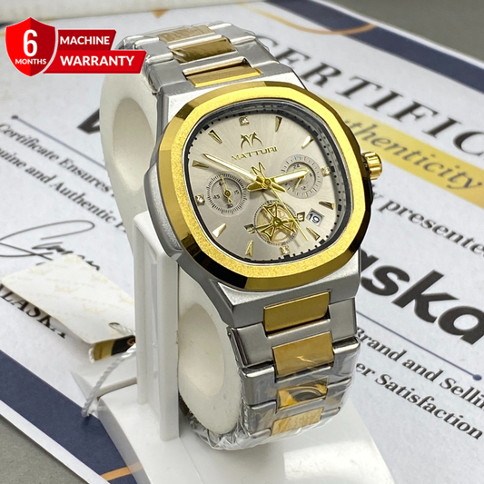 MATTURI Chronograph Working Luxury Stainless Steel Chain Watch For Men With Date Display