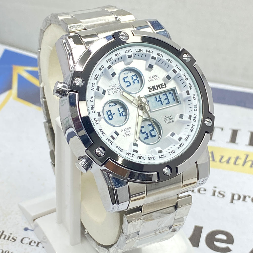 SKMEI 1389 Dual Time Multifunctional Digital Display Chain Watch For Men