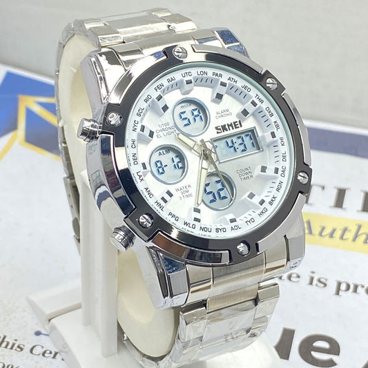 SKMEI 1389 Dual Time Multifunctional Digital Display Chain Watch For Men