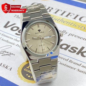 Premium Slim Dial Analog Quartz Stainless Steel Made Chain Watch With Date & Day Display for Men