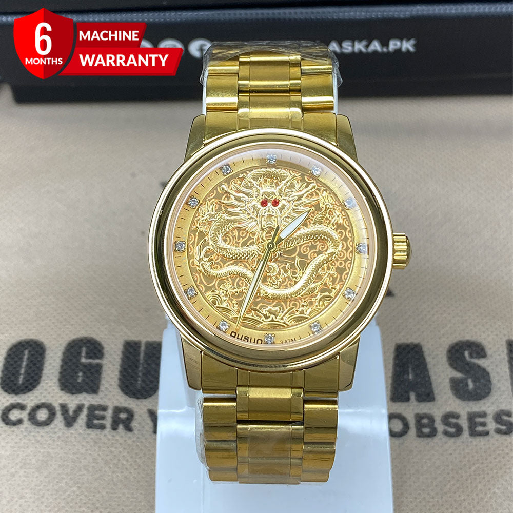Gold Dragon Premium Chain Watch With Butterfly Lock