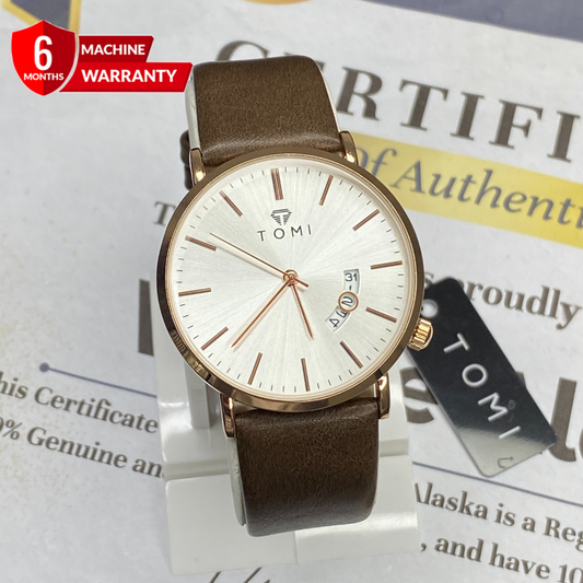 TOMI T-018 Classic Slim Design Analog Time Strap Watch For Men With Date Display