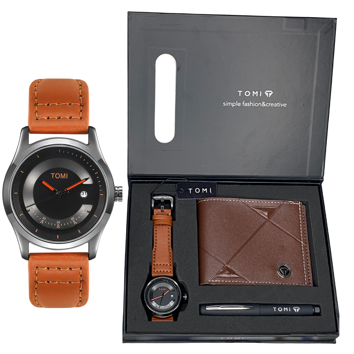 TOMI T-099 Straps Wrist Watch For Men With Wallet and Pen in Proper Tomi Gift Box