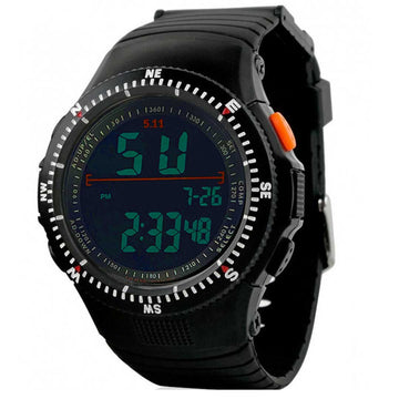 Men's Digital Display Round Dial Rotatable Bezel Multifunctional Sports Watch