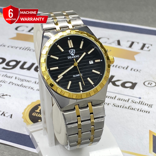 DEARNO Analog Quartz Movement Premium Stainless Steel Chain Watch For Men With Date Display