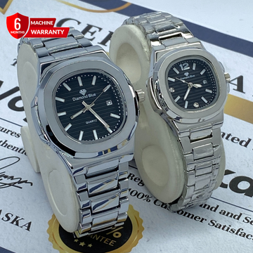 Diamond Blue Analog Quartz Movement Stainless Steel Made Couple Watch
