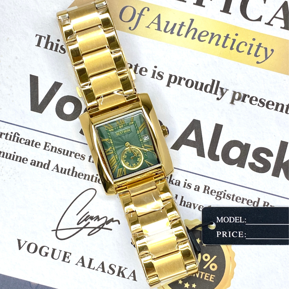 BESTWIN Analog Rectangular Dial Stainless Steel Made Watch For Men With Date Display
