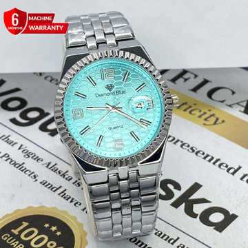 Luxury Round Dial Analog Quartz Movement Chain Watch With Date Display For Men