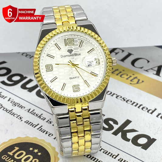 Luxury Round Dial Analog Quartz Movement Chain Watch With Date Display For Men
