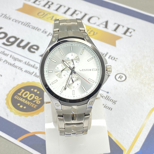 WESTCHI Chronograph Working Round Dial Analog Stainless Steel Made Chain Watch for Men