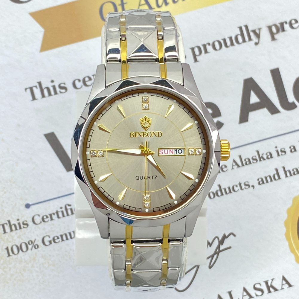 BINBOND Analog Time Luxury Stainless Steel Watch For Men with Date & Day Display
