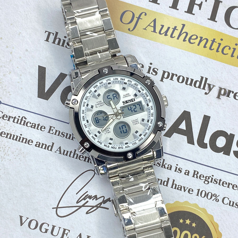 SKMEI 1389 Dual Time Multifunctional Digital Display Chain Watch For Men