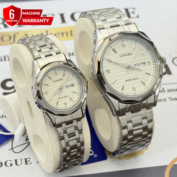 Longbo Analog Quartz Luxury Chain Couple Watches with Date & Day Display – Elegant Pair Design