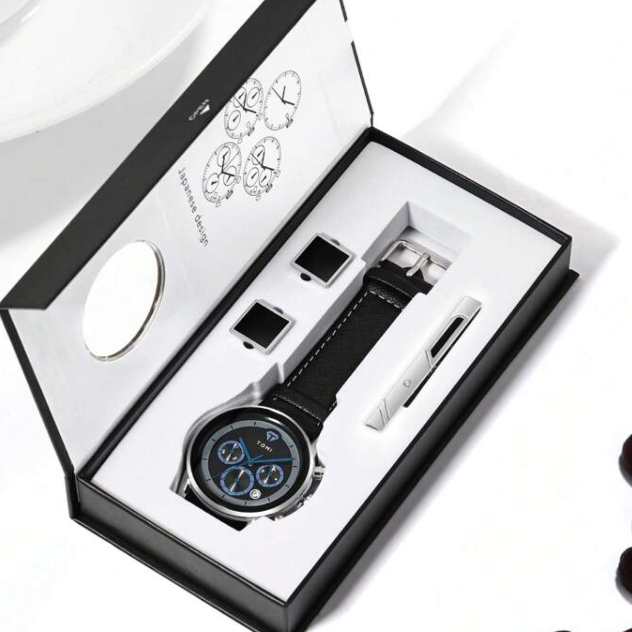 TOMI T-603 S6 Series Chronograph Business Watch With Cufflinks & Tie Pin For Men