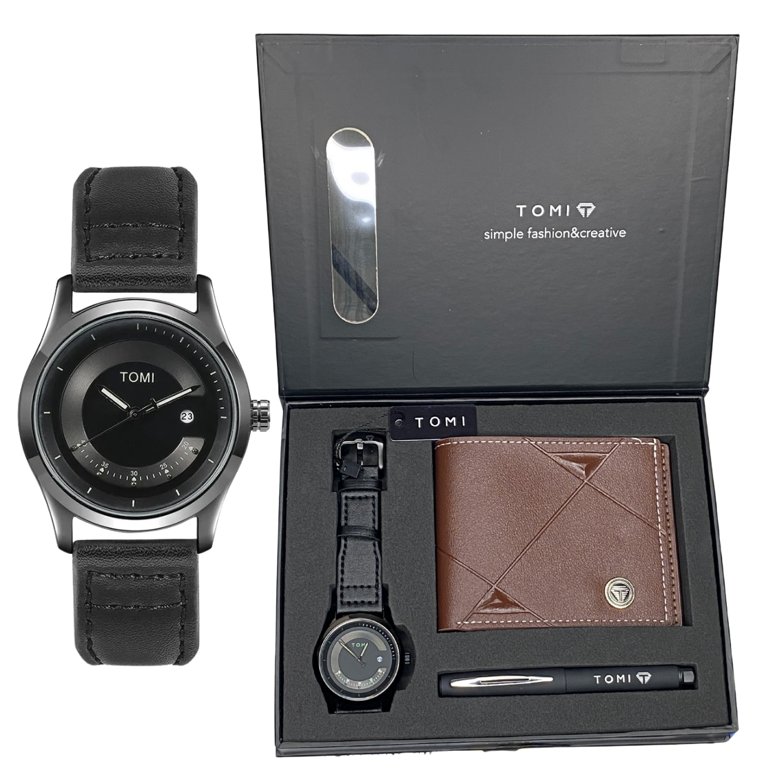 TOMI T-099 Straps Wrist Watch For Men With Wallet and Pen in Proper Tomi Gift Box