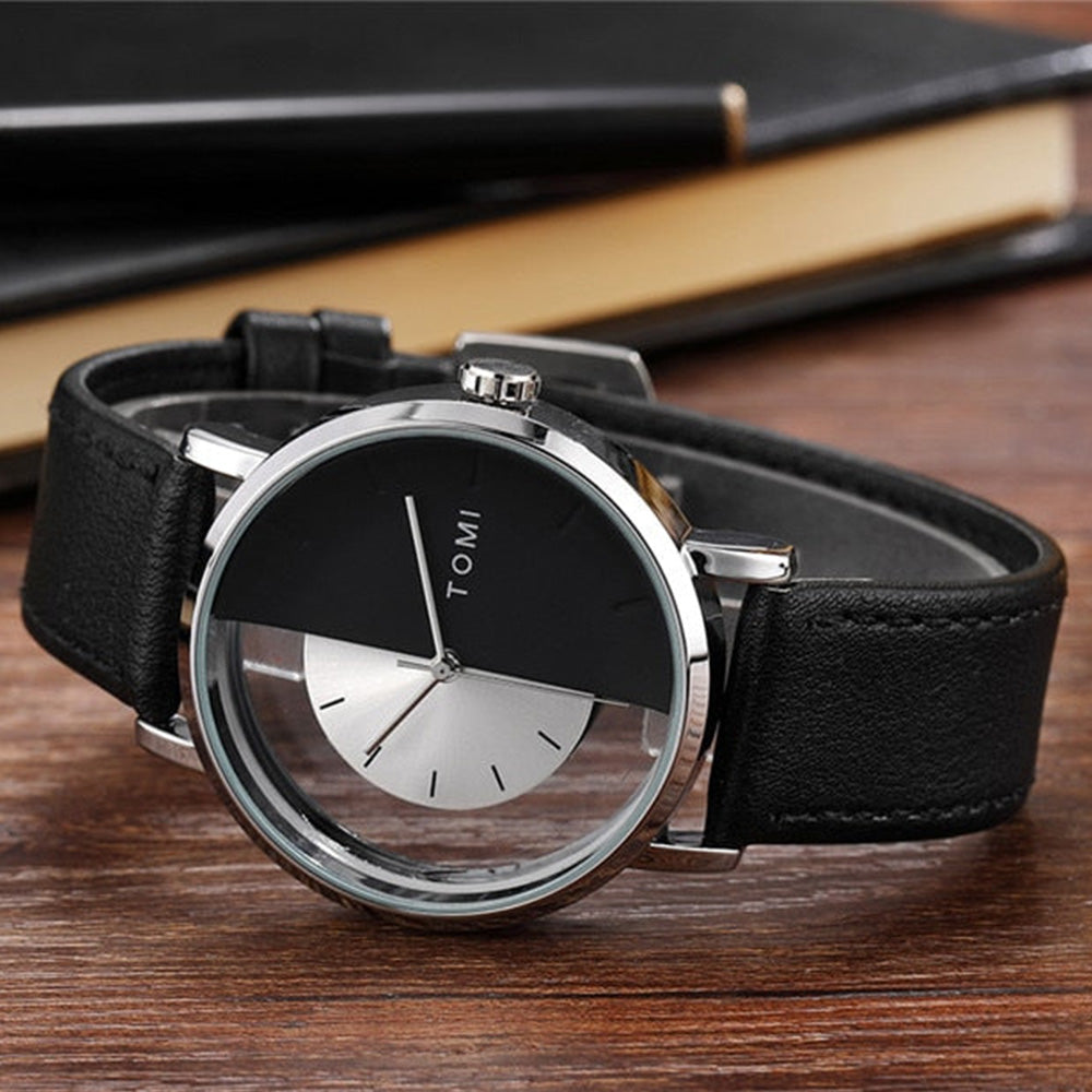 TOMI T-080 Transparent Design Leather Strap Men&#39;s Watch