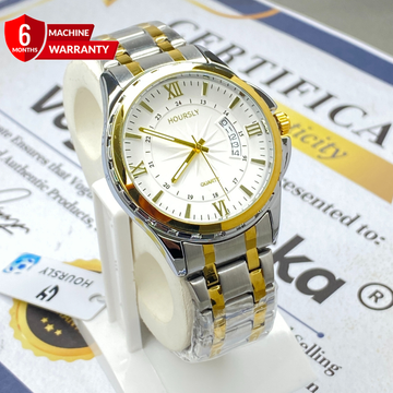 HOURSLY Round Dial Analog Quartz Movement Durable Stainless Steel Chain Watch With Date Display
