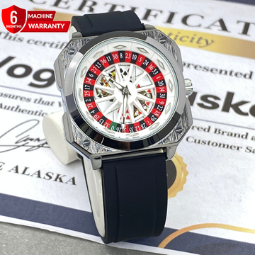 Caseno Design Spinning Wheel Square Dial Watch With Silicone Straps For Men