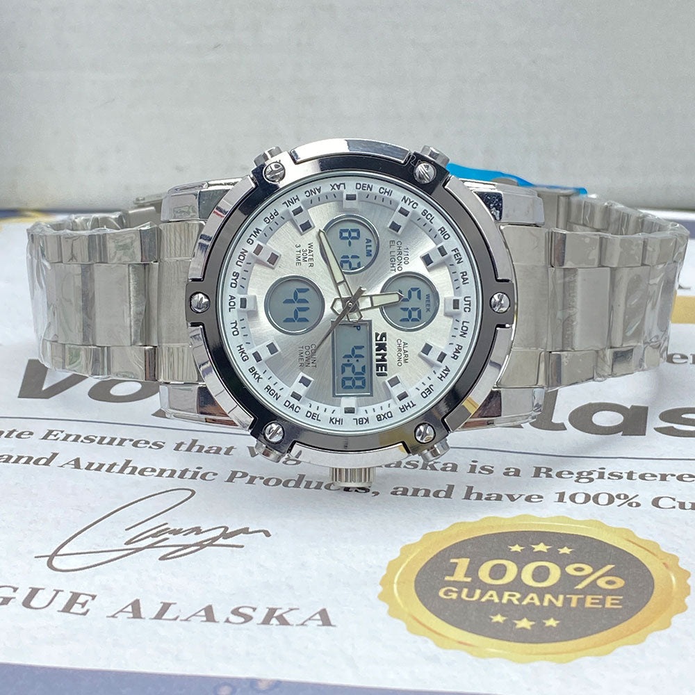 SKMEI 1389 Dual Time Multifunctional Digital Display Chain Watch For Men