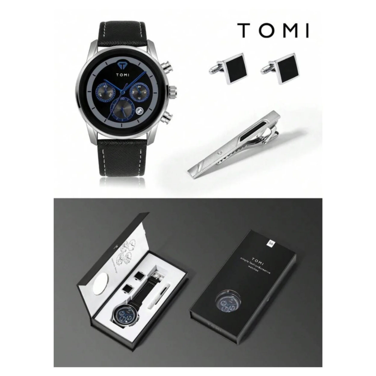 TOMI T-603 S6 Series Chronograph Business Watch With Cufflinks & Tie Pin For Men