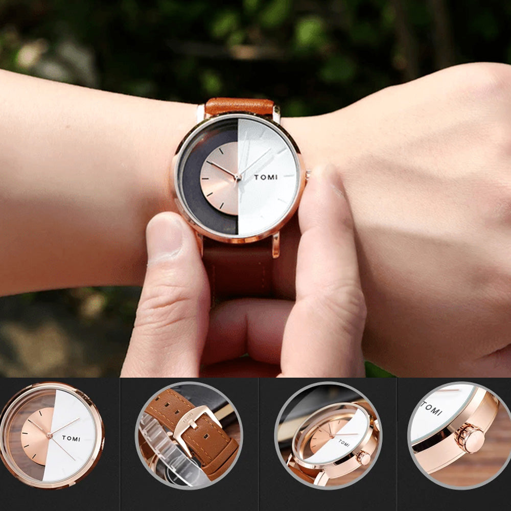 TOMI T-080 Transparent Design Leather Strap Men&#39;s Watch