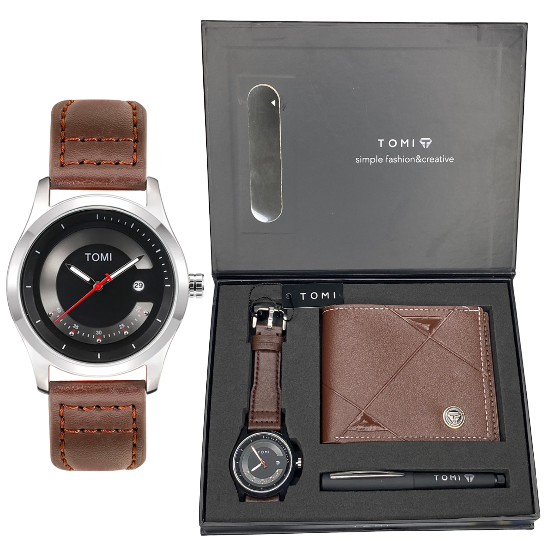 TOMI T-099 Straps Wrist Watch For Men With Wallet and Pen in Proper Tomi Gift Box