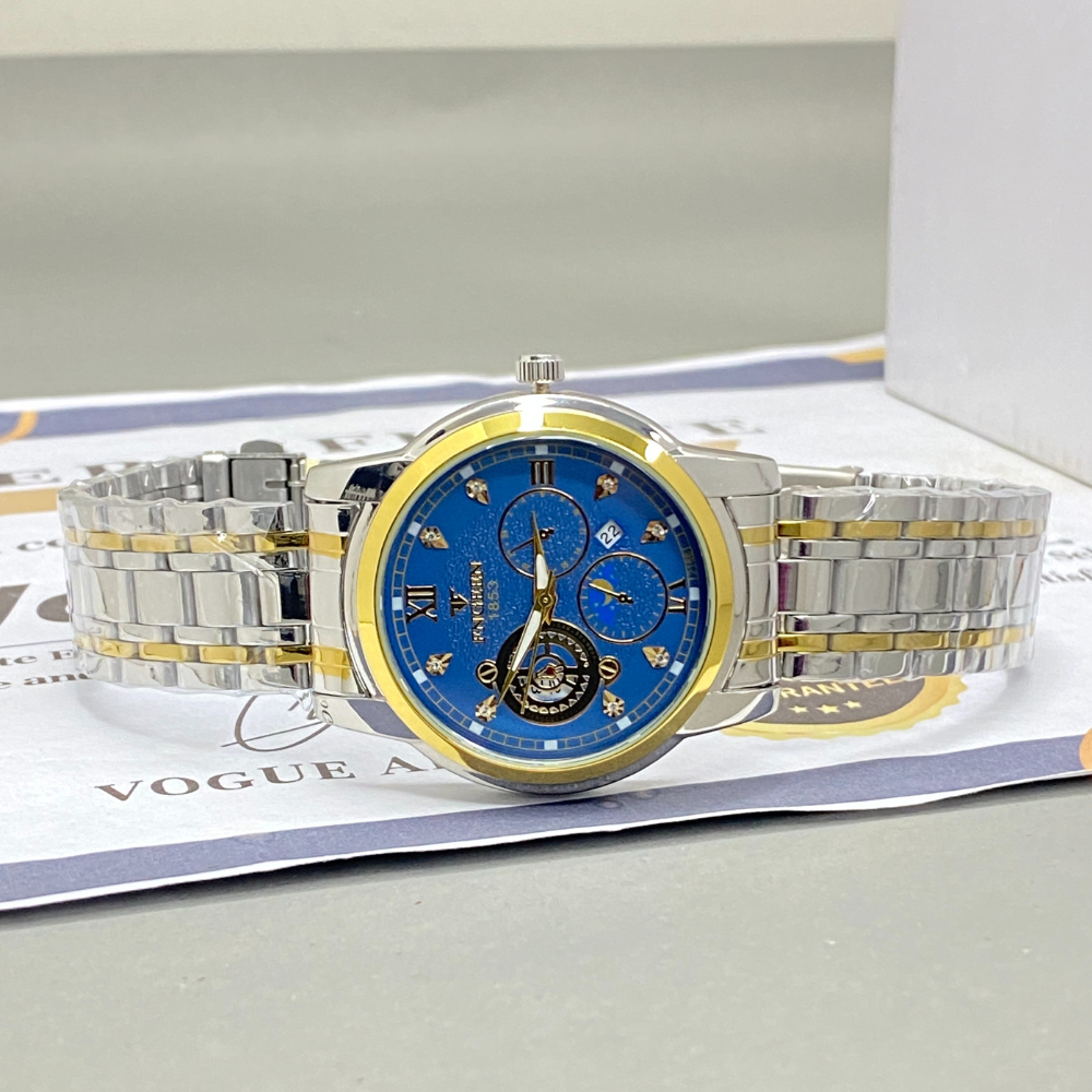 FNGEEN 1853 Round Dial Stainles Steel Chain Watch For Men With Date Display