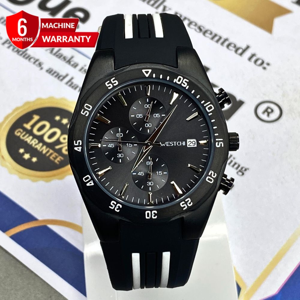 WESTCHI Chronograph Watch – Sleek Style with Silicone Rubber Comfort