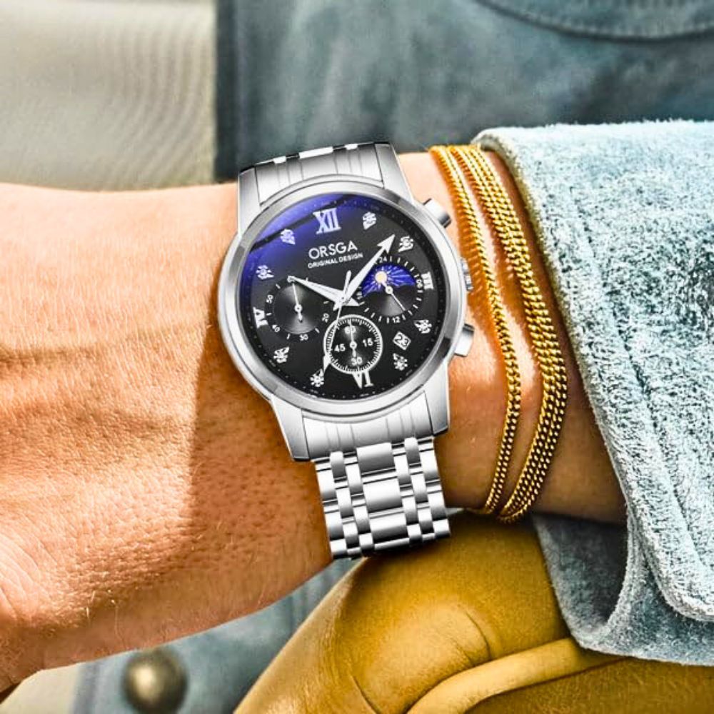 ORSGA Chronograph Quartz Stainless Steel Chain Watch for Men