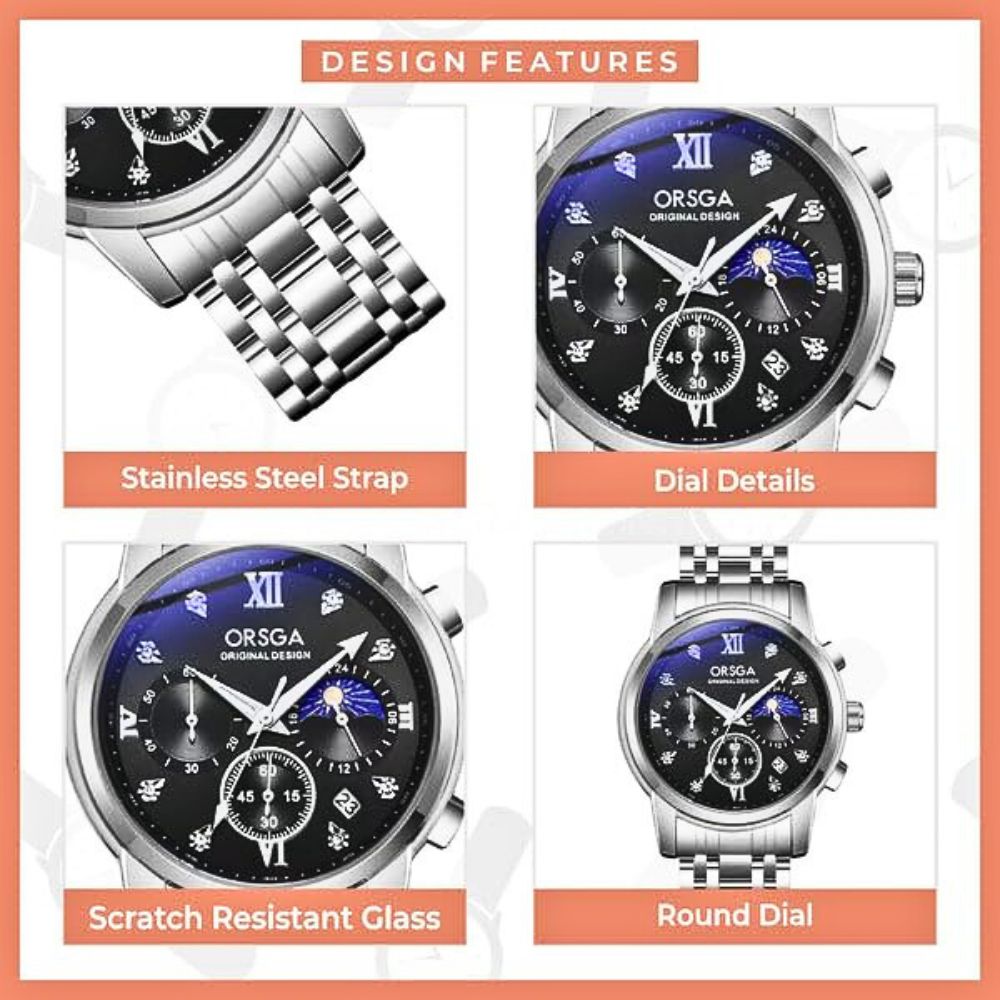 ORSGA Chronograph Quartz Stainless Steel Chain Watch for Men