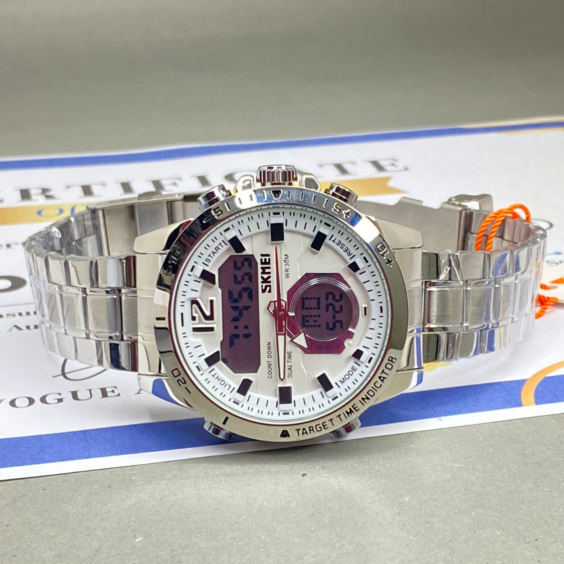 SKMEI 1391 Dual Time (Analog & Digital) Stainless Steel Chain Watch For Men