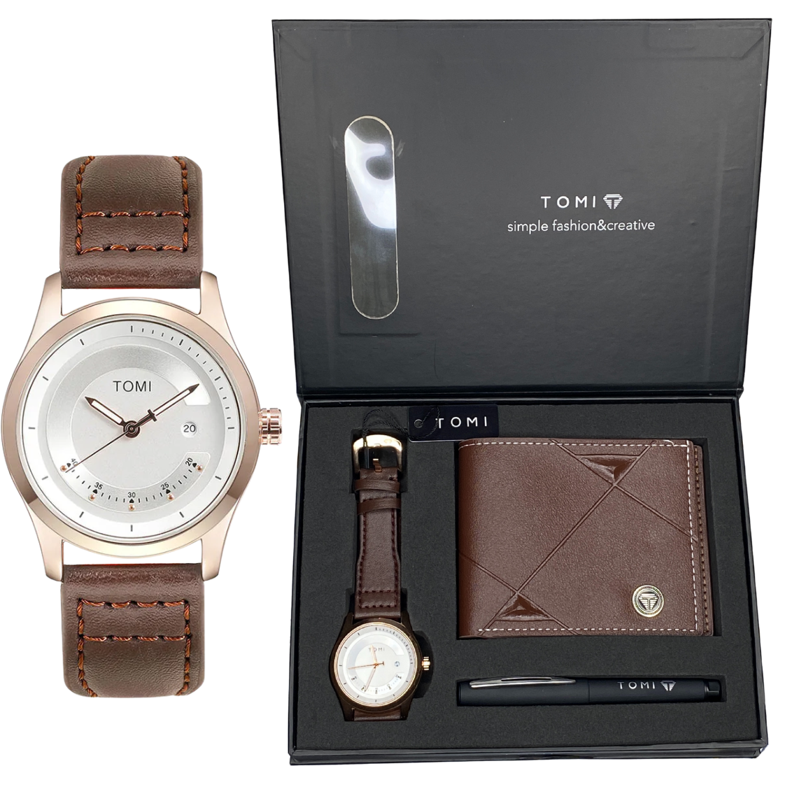 TOMI T-099 Straps Wrist Watch For Men With Wallet and Pen in Proper Tomi Gift Box