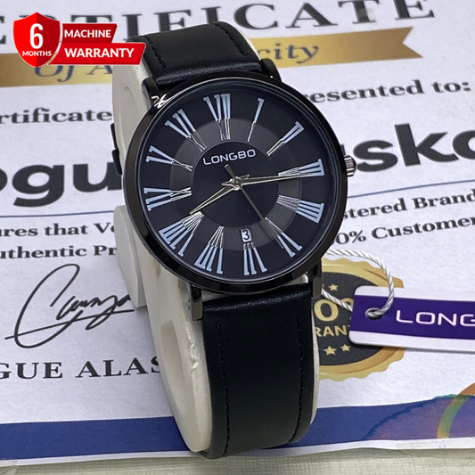 LONGBO Analog Quartz Round Dial Straps Watch With Date Display For Men