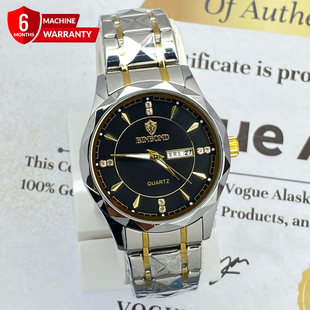 BINBOND Analog Time Luxury Stainless Steel Watch For Men with Date & Day Display