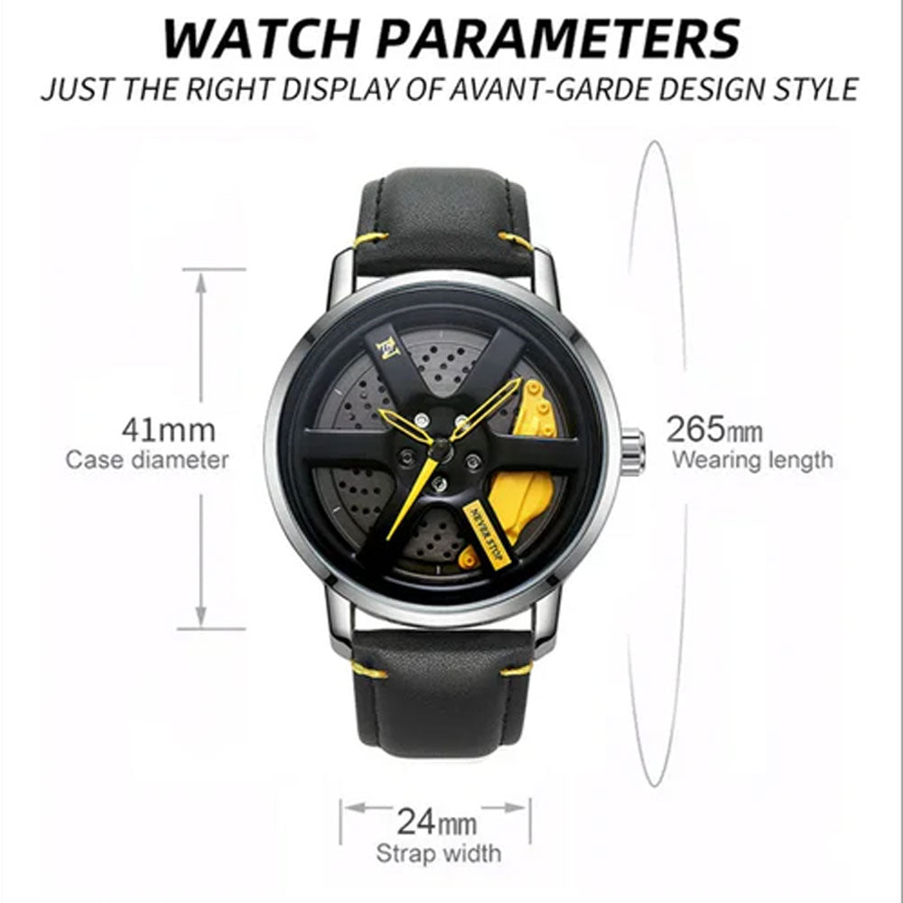 NS - Never Stop Watch With Rotating Wheel And Leather Strap