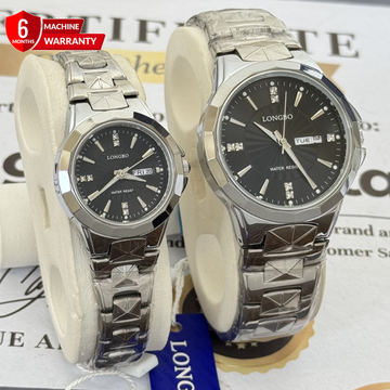 Longbo Elegant Couple Chain Watches – Quartz Analog with Day & Date Display