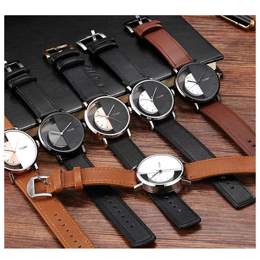 TOMI T-080 Transparent Design Leather Strap Men&#39;s Watch