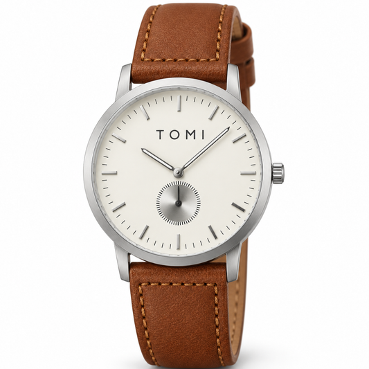 TOMI T-073 Slim Round Dial Analog Quartz Business Straps Watch With Down Second Display