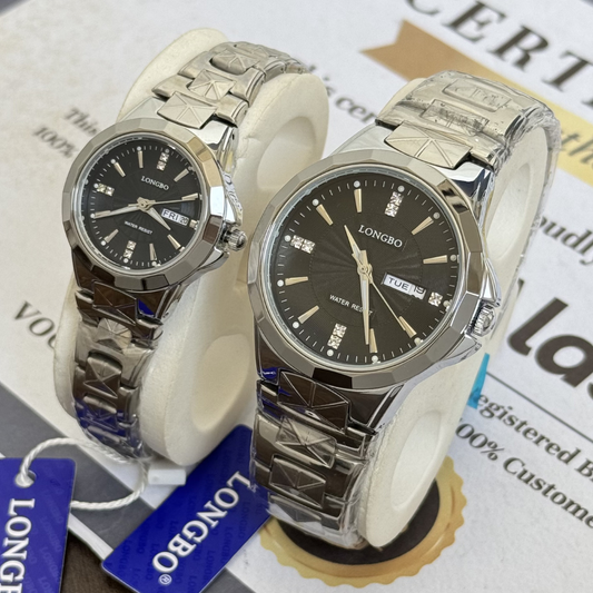 Longbo Elegant Couple Chain Watches – Quartz Analog with Day & Date Display