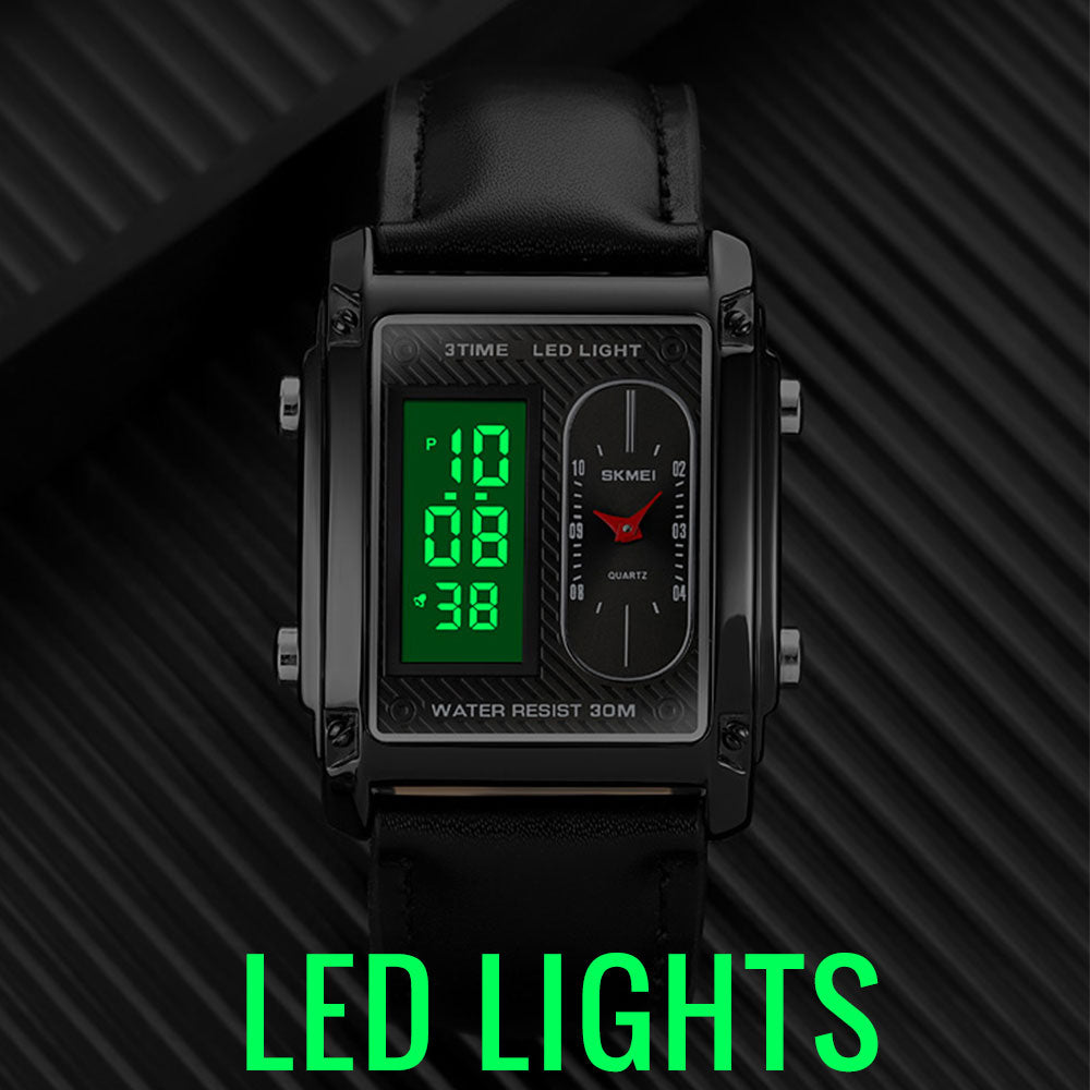 SKMEI 1868 Leather Straps Analog & Digital Wrist Watch