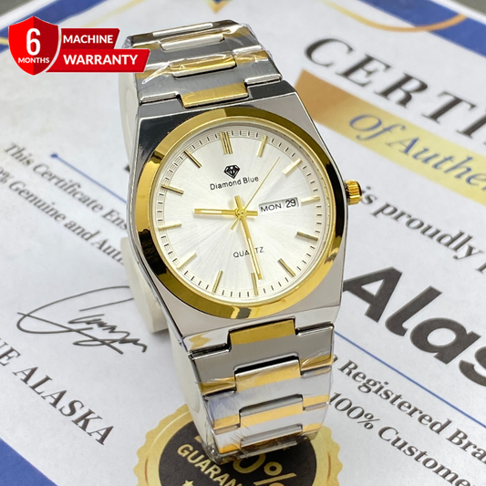 Premium Slim Dial Analog Quartz Stainless Steel Made Chain Watch With Date & Day Display for Men