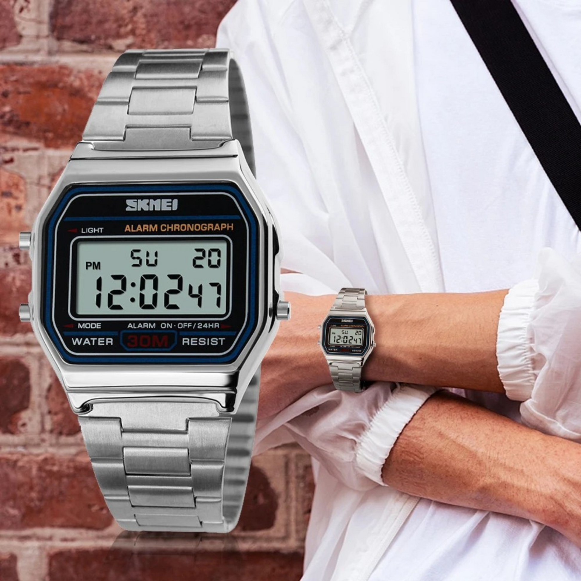 SKMEI-1123 Digital Display Stainless Steel Made Water Resistant Watch For Men